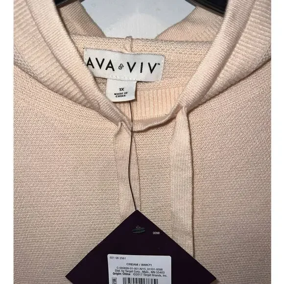 New Ava & Viv pullover knit drawstring sweater cream size 1X - Picture 2 of 5